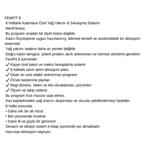FemFit 8 – 8 Haftalık Sıkılaşma ve Yağ Yakım Sistemi
