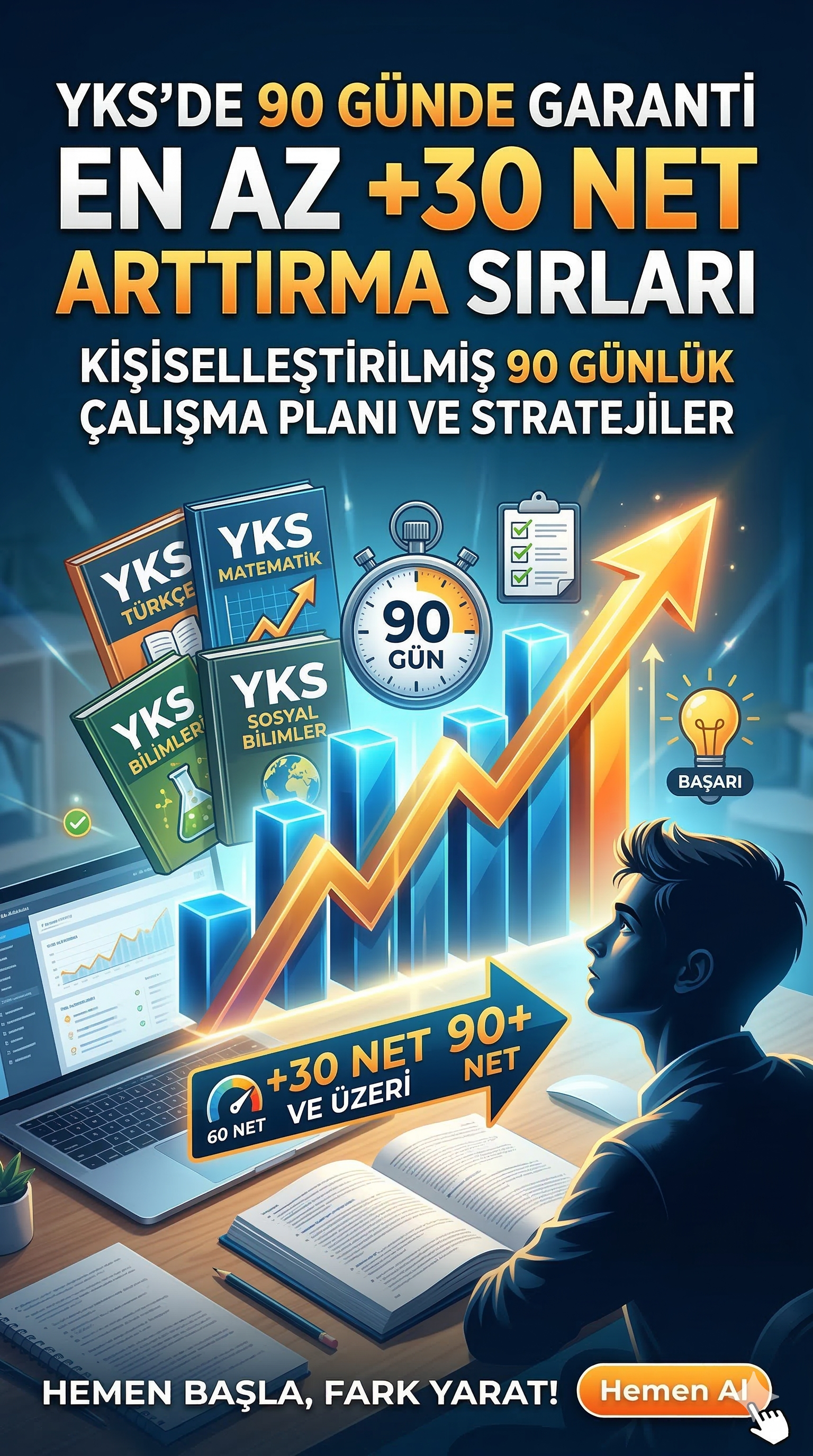 YKS'DE 90 GÜNDE GARANTİ EN AZ +30 NET ARTTIRMA SIRLARI